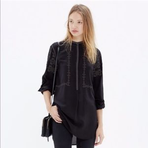 Madewell Ballad Tunic Embroidered Black Silk